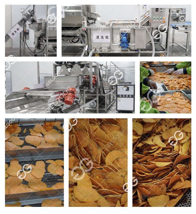 Diagrama de flujo del proceso de la línea de fritura al vacío de patatas fritas dulces